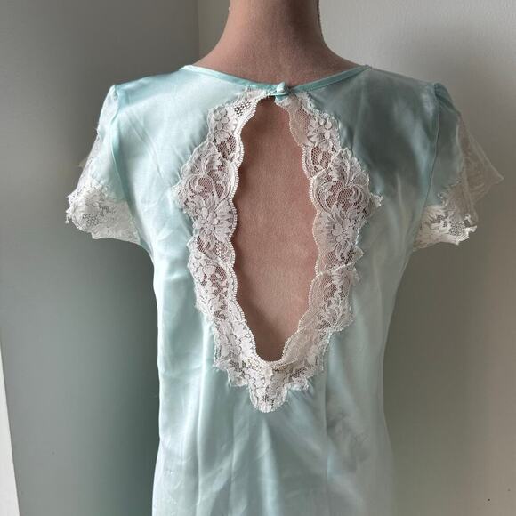 Vintage Josie Rare Pale Blue Satin Lace Nightgown Slip 90s/Y2K Lingerie Size S - Picture 4 of 10